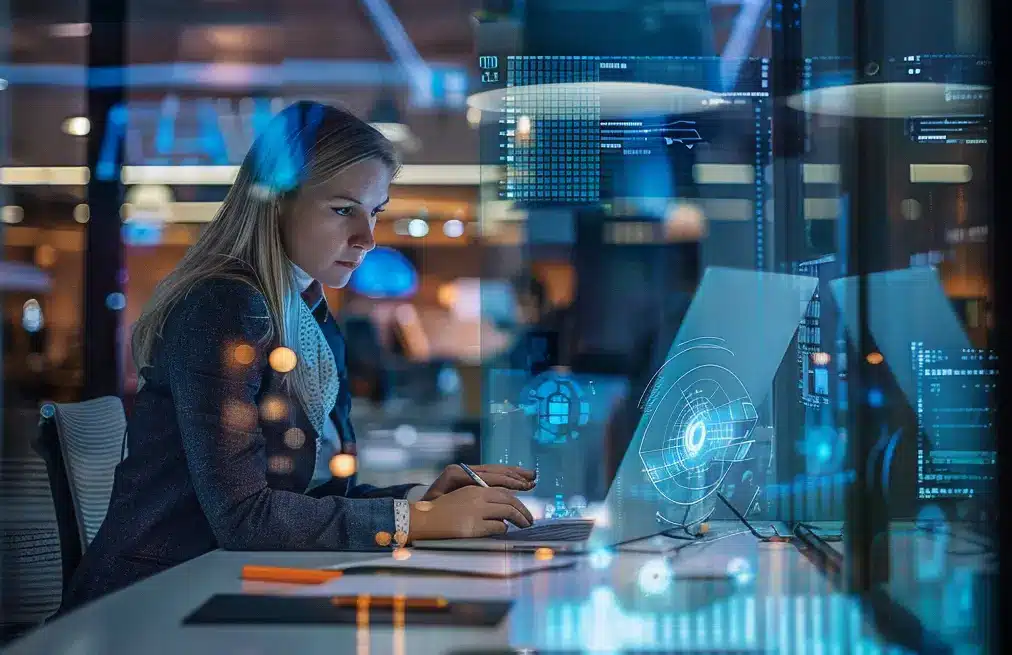 business kvinna som jobbar med artificiell intelligens